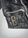 Vintage Black Leather Double Rider Biker Jacket with Buckles (M)