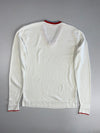 Lacoste! Tipped V-Neck Cricket Sweater – White/Red/Blue (L)