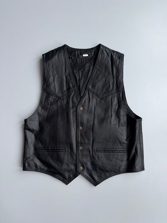 Vintage Leather Waistcoat Vest | Western Cut Brass Buttons | Genuine Leather (M)