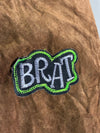 Maddison | Brown Suede Bomber Jacket – "BRAT" Patch Flap Pocket | (M)