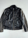 Vintage Black Leather Café Racer Jacket with Buckle Strap Collar & Side Waist Adjusters (L)