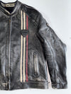 Triumph Original Distressed Pure Leather Biker Jacket | Union Jack Badge | Racing Stripes | Quilted Lining (2XL)