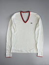 Lacoste! Tipped V-Neck Cricket Sweater – White/Red/Blue (L)