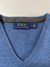 Polo Ralph Lauren Heather Blue V-Neck Sweater with Contrast Neck Tape (S)