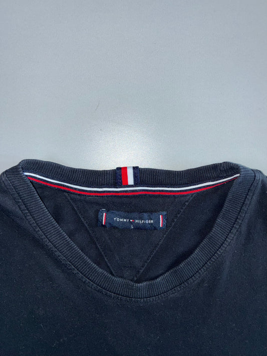 Tommy Hilfiger Black Crewneck Tee Signature Flag Logo (L)