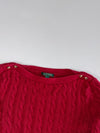 Lauren Ralph Lauren Red Cable Knit Boat Neck Sweater with Gold Buttons women’s(M)