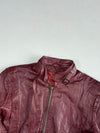 Bensalins Burgundy Leather Zip Jacket with Buckle Strap Collar Women’s (XS)