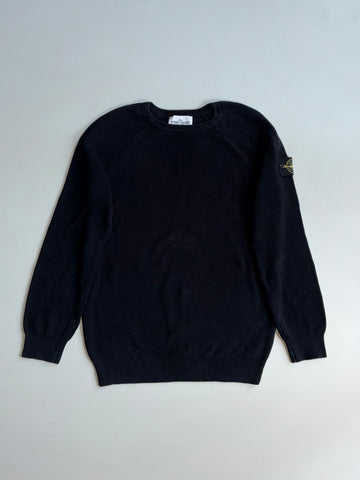Stone Island Ribbed Knit Raglan Crewneck Sweater – Black (M)