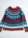 Merino Wool & Cashmere Fair Isle Knit Sweater women’s – Teal/Red (S)