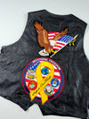 Vintage Patched Black Leather Biker Vest with Braided Trim & Side Lacing  (3XL)