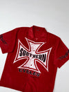 Southern Cycles Huntington Beach Red Button-Up Shirt – Iron Cross Graphic (XL)