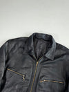 Vintage Black Leather Zip Jacket with Chest Zip Pockets, Made in India (2XL)