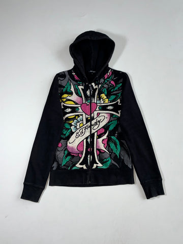 Vintage Ed Hardy Black Rhinestone Graphic Zip-Up Hoodie Women’s Rhinestone (S)