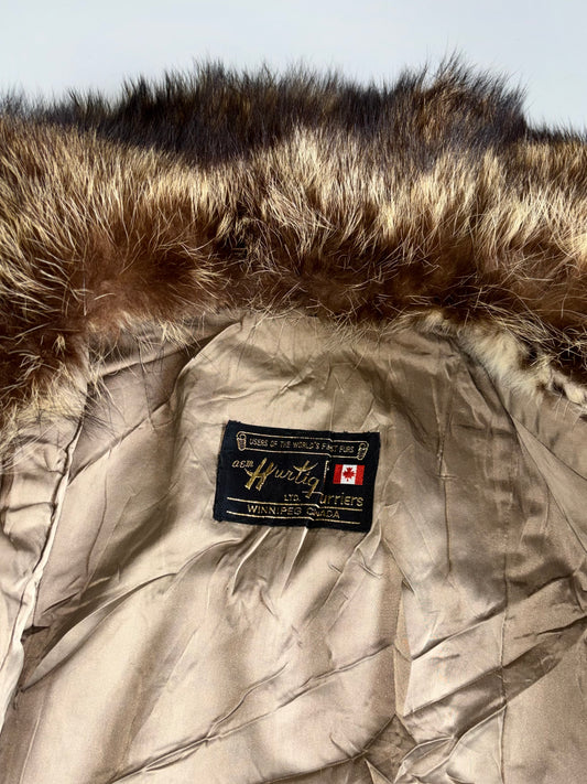 A&M Hurtig Furriers | Vintage Lynx-Print Real Fur Long Coat | Dark Fox Collar |{Rare} (M)