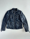 Vintage Gipsy Navy Blue Leather Racer Jacket – Contrast Stitch Women’s (S)