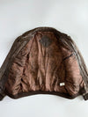 Vintage m Brown Leather Bomber Jacket with Western Frontier Map Lining Jacket (XL)