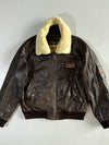 Vintage Redskins Leather Flight Bomber Jacket | Shearling Collar Detachable| G-1 Style (XL/2XL)