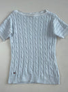 Lauren Ralph Lauren Baby Blue Short Sleeve Cable Knit Top with Striped Trim Women’s (XS)