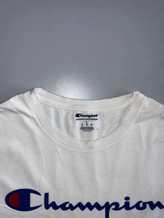 Champion Script Logo Short Sleeve Tee White/Navy (L)