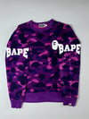 A Bathing Ape (BAPE) Purple Camo “World Gone Mad” Crewneck Sweatshirt (L)