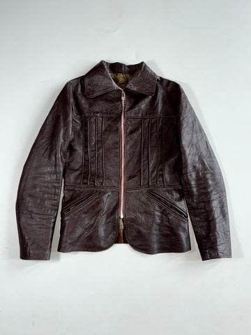 Vintage Dark Brown Leather Pintuck Fitted Zip-Up Jacket Women’s (S)