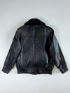 Vintage Playboy Black Leather Fur-Collar Aviator Bomber Jacket (L)