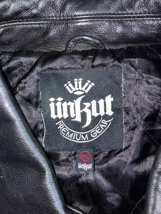 Unkut Premium Gear Black Leather Bomber Jacket (XL)