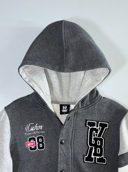 Cubox Apparel Grey Varsity Hooded Bomber (M)