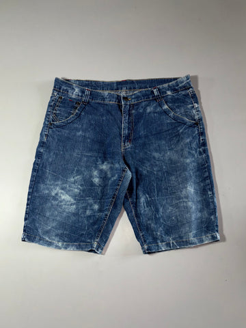 Japanese Oni Mask Acid Wash Denim Shorts (W:40) (L:24)