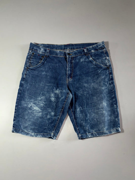 Japanese Oni Mask Acid Wash Denim Shorts (W:40) (L:24)