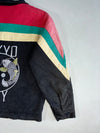 Beachflame Washed Black Canvas Jacket – Pink, Teal & Cream Chevron Stripes (L/XL)