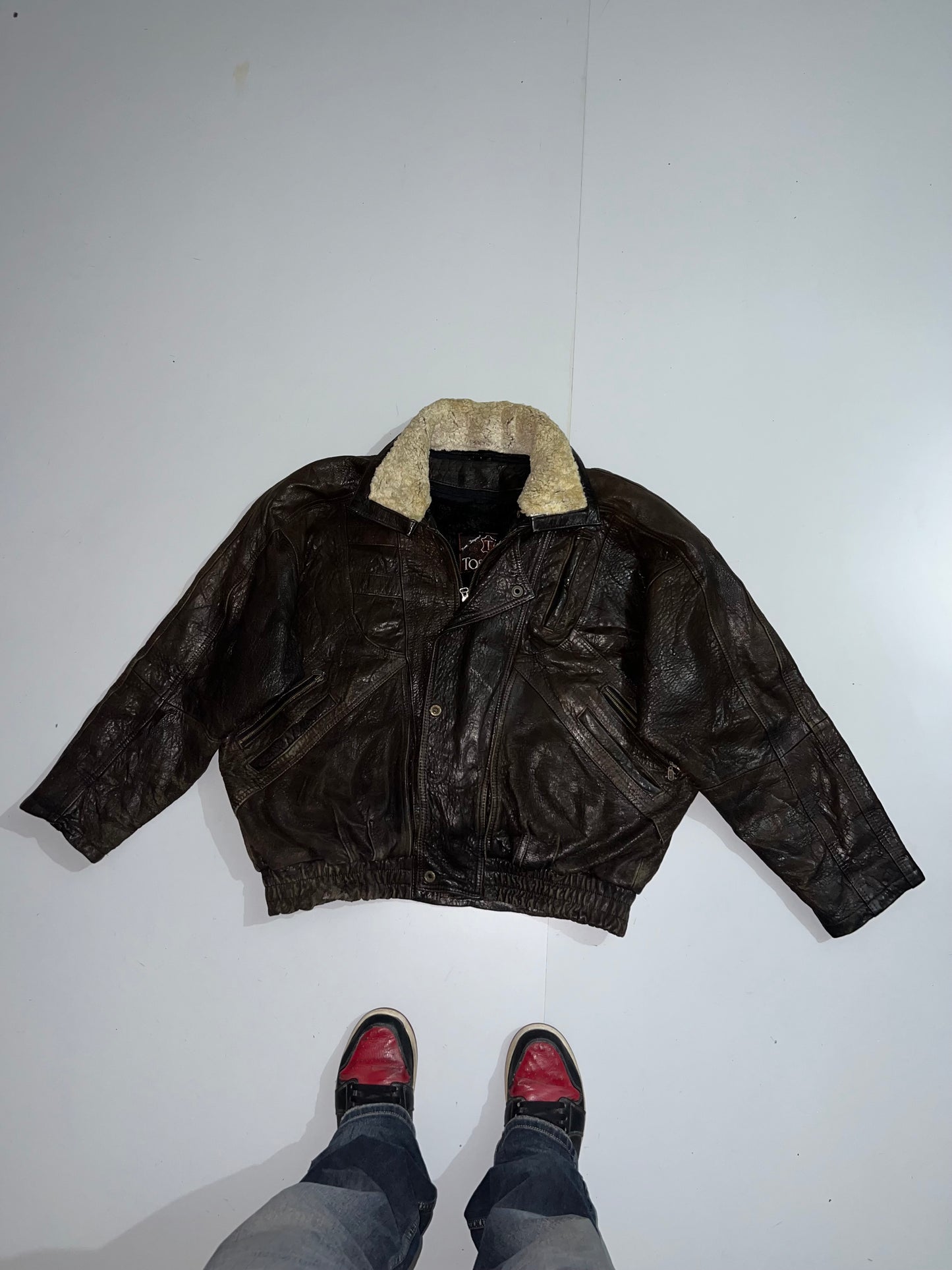 !Super Rare Original Leather Heavy Jacket Inside FUR (2XL)