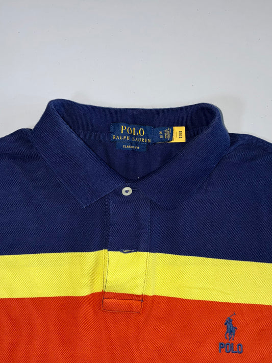 Polo Ralph Lauren Classic Fit Bold Multicolor Stripe Pique Cotton Polo Tee (With QR) (2XL)
