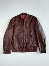 Oxblood Brown Leather Café Racer Jacket with Zip Cuffs (L)