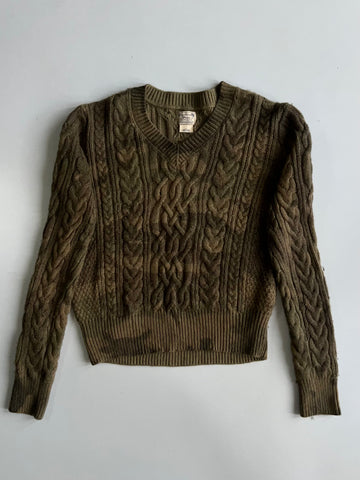 Vintage Polo Ralph Lauren Olive Cable Knit Sweater (S/M)