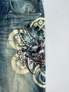 Oni Rrai Embroidered Demon Graphic Denim Jeans (W:36|L:43)