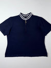 Tommy Hilfiger Quarter-Zip Polo Tee – Navy with White Stripe Collar,(Women’s Plus) 3XL