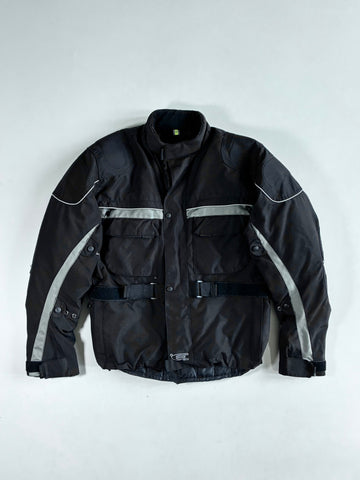 Advanced Experience Black Textile Motorcycle Jacket – Reflective Stripes, Cargo Pockets Padded (XL)