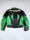 Vintage Kawasaki Racing Heavy Pure Leather  Jacket with NGK, Arai & Bridgestone Sponsor Patches (PADDED) (M)
