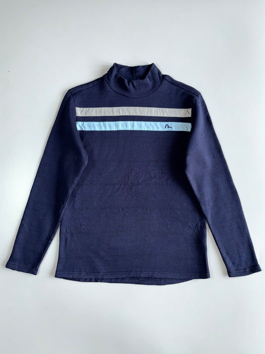 Evisu Golf Navy Mock Neck Stripe Long Sleeve Top Pullover (M)