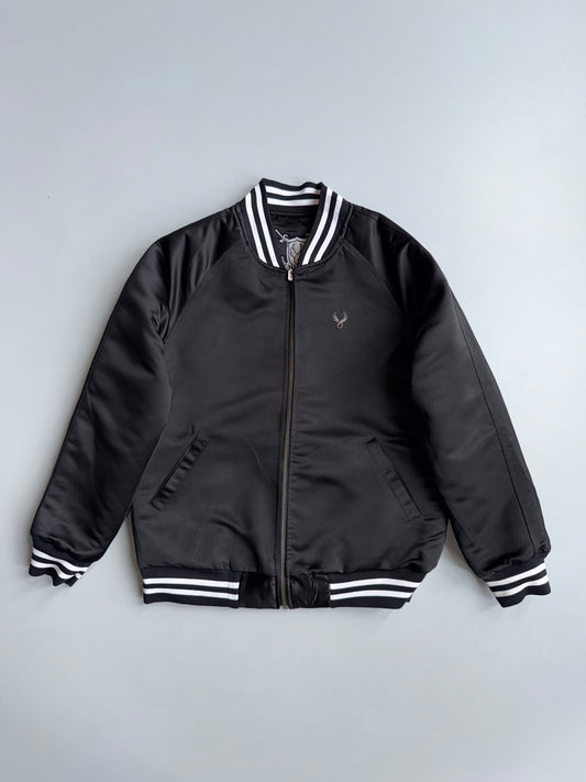 Reversible Varsity Bomber Jacket | Black & White King Embroidery (M)