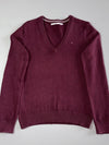Tommy Hilfiger Burgundy V-Neck Knit Sweater – Flag Logo (XXS)
