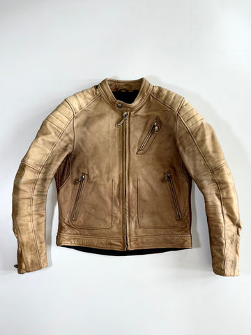 REV’IT! Vintage Washed Tan Leather Cafe Racer Moto Jacket Padded ((M)