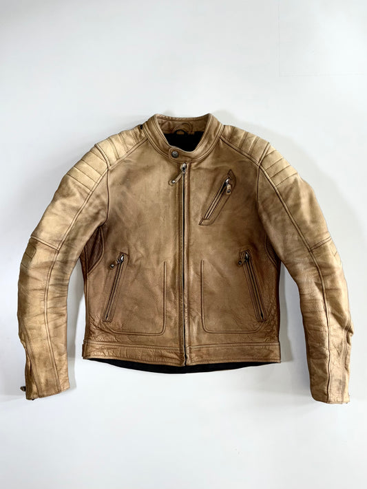 REV’IT! Vintage Washed Tan Leather Cafe Racer Moto Jacket Padded ((M)