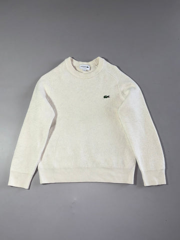 Lacoste Classic Fit Cream Ribbed Knit Crewneck Sweater (S)