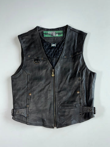 Vintage Hein Gericke Classic Gear Black Leather Biker Vest (S)