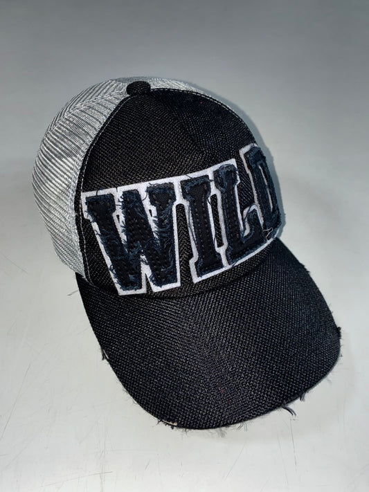 Chunglim “WILD” Distressed Patch Black Grey Trucker Mesh Cap (Adjustable)