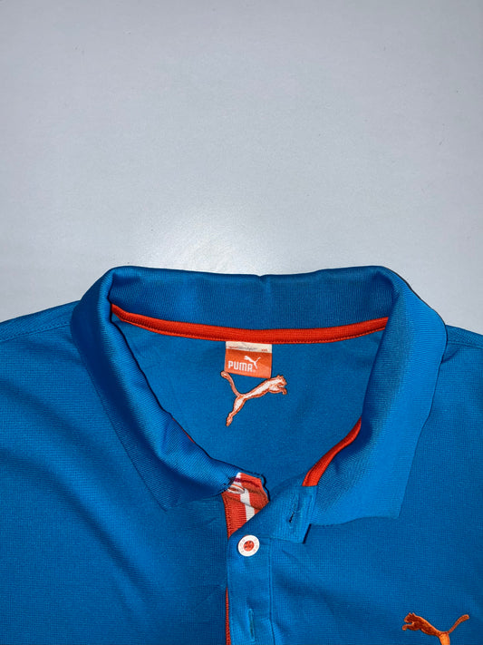 Puma | Cat Logo Long Sleeve Performance Polo | Electric Blue & Orange (2XL)