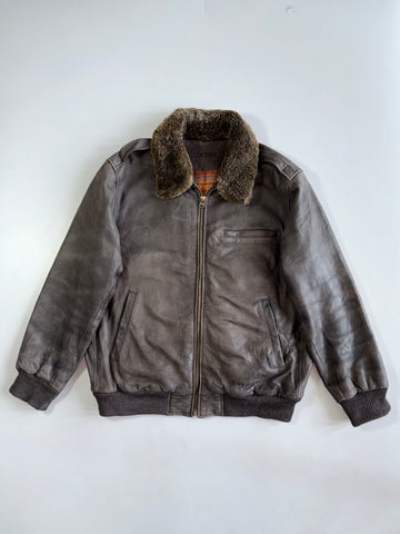 Oconis Premium Original Detachable Fur Collar Heavy Leather Jacket ( XL)