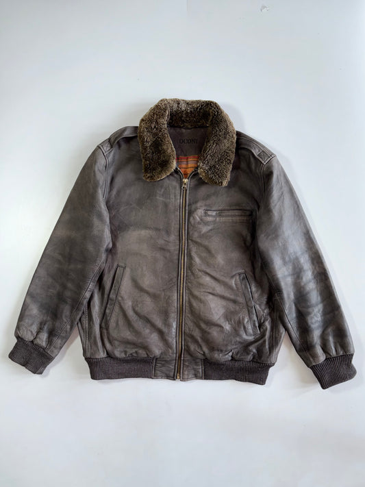 Oconis Premium Original Detachable Fur Collar Heavy Leather Jacket ( XL)